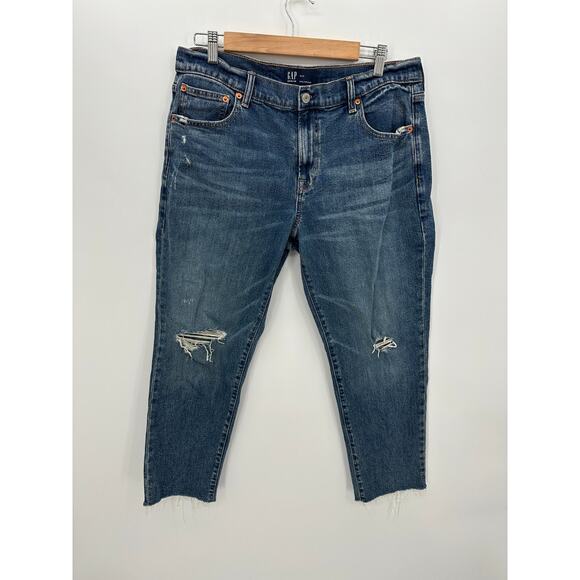 Gap Womens Girlfriend Jeans Size 12/31 Distressed High Waisted Ankle - Picture 1 of 8
